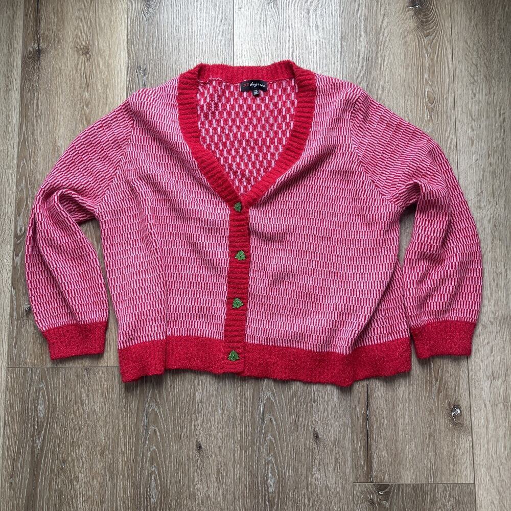 33 Degrees Christmas Cardigan Knit Sweater Plus Size 3XL Red Boxy Sparkle Button
